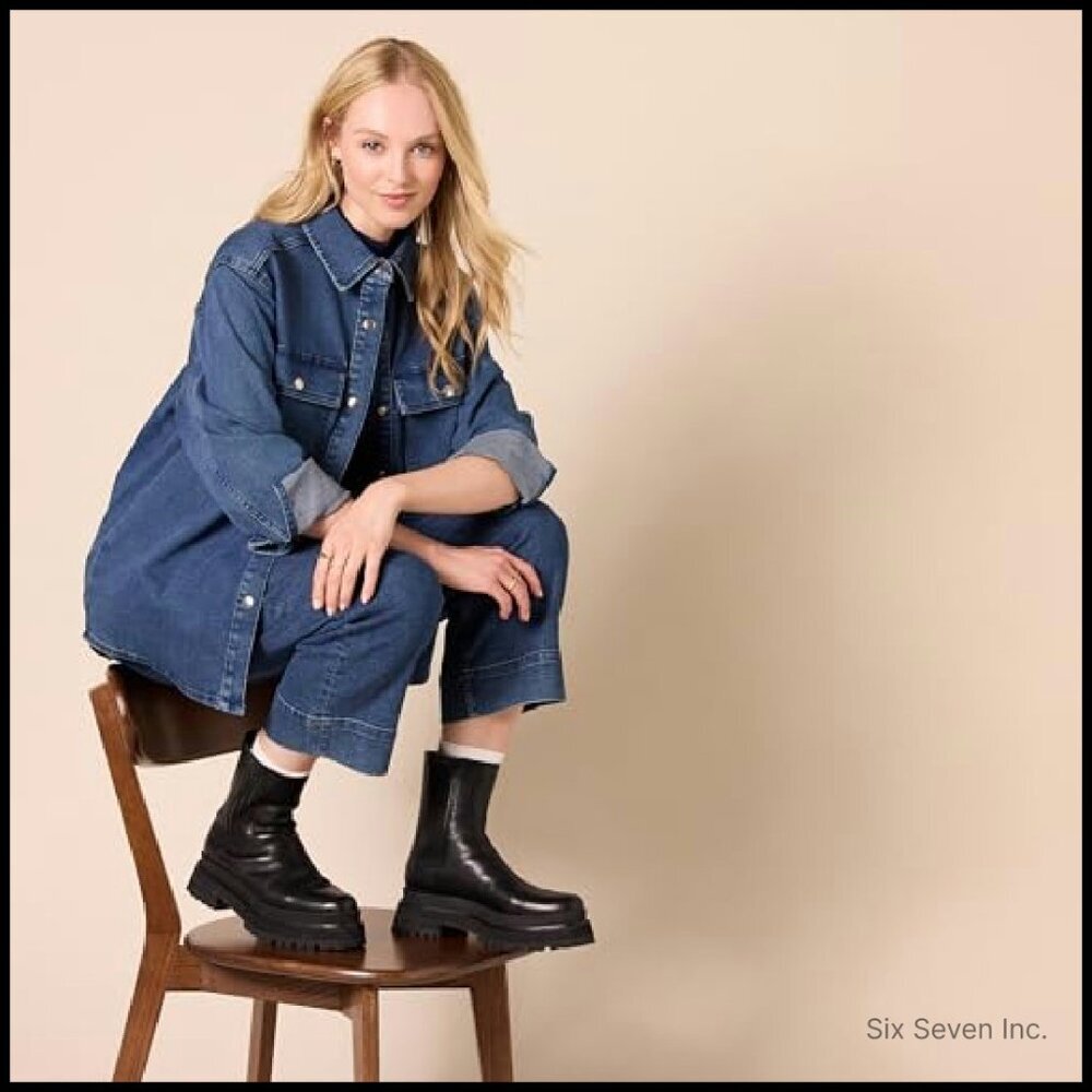 Oversized Denim Shirt Jacket Heavyweight Stretch Y2K Chic Layering Piece - Picture 7 of 8